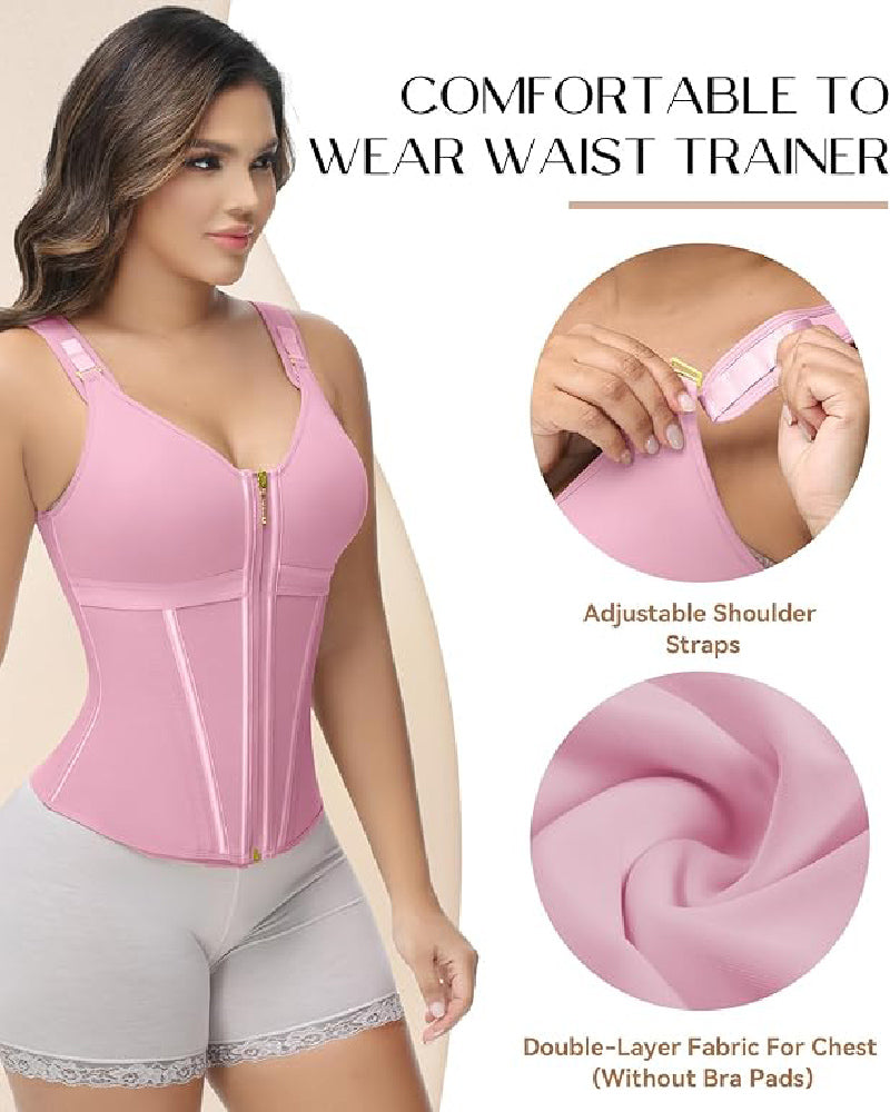 Formivelle Boned Latex Zipper Corset Tummy Control Body Shaper Vest With Bra