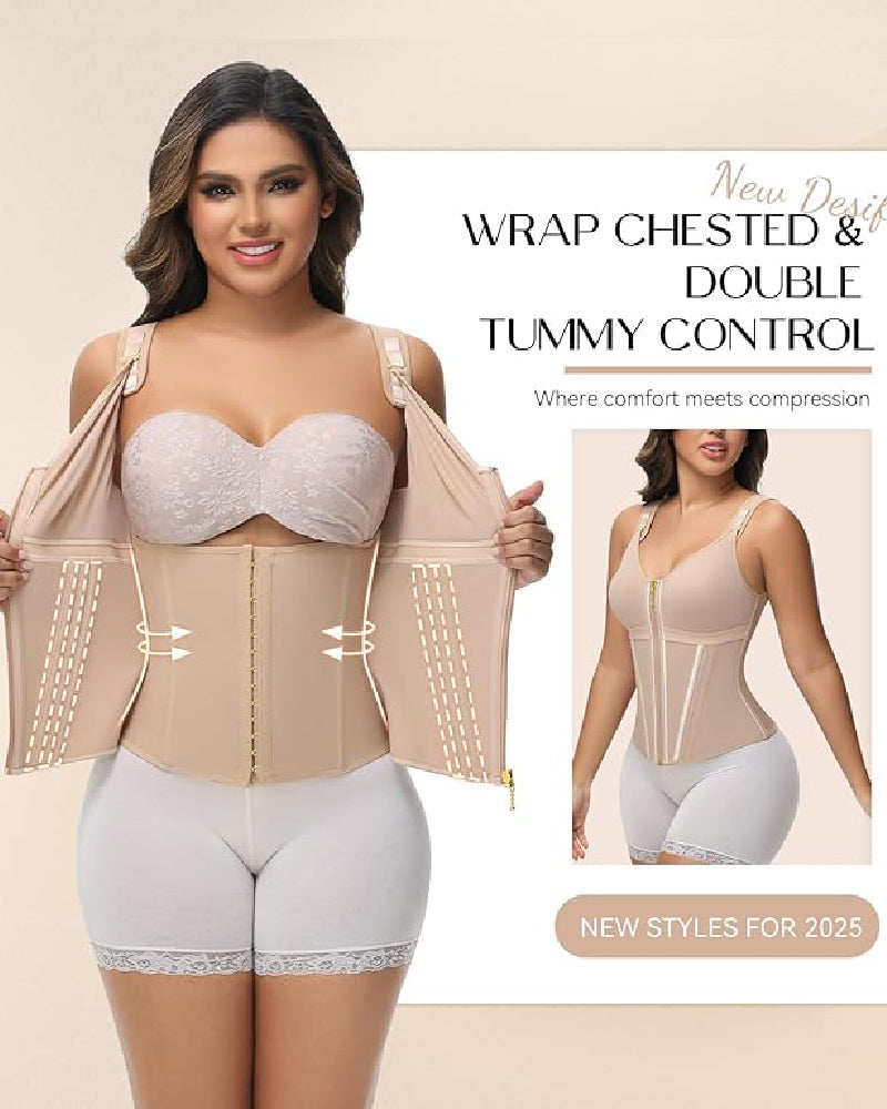 Formivelle Boned Latex Zipper Corset Tummy Control Body Shaper Vest With Bra