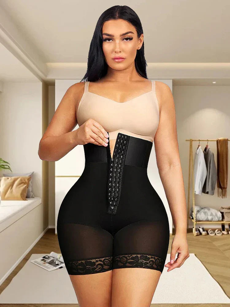 High Waist Tummy Control Shapewear Shorts - Bathroom Zipper & Butt Lifter