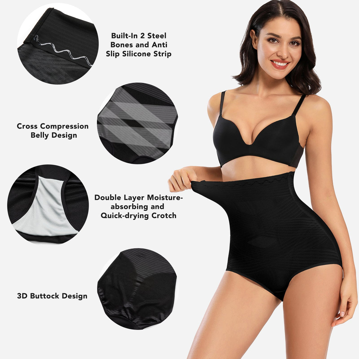 Formivelle High Waisted Tummy Control Shapewear Briefs Black