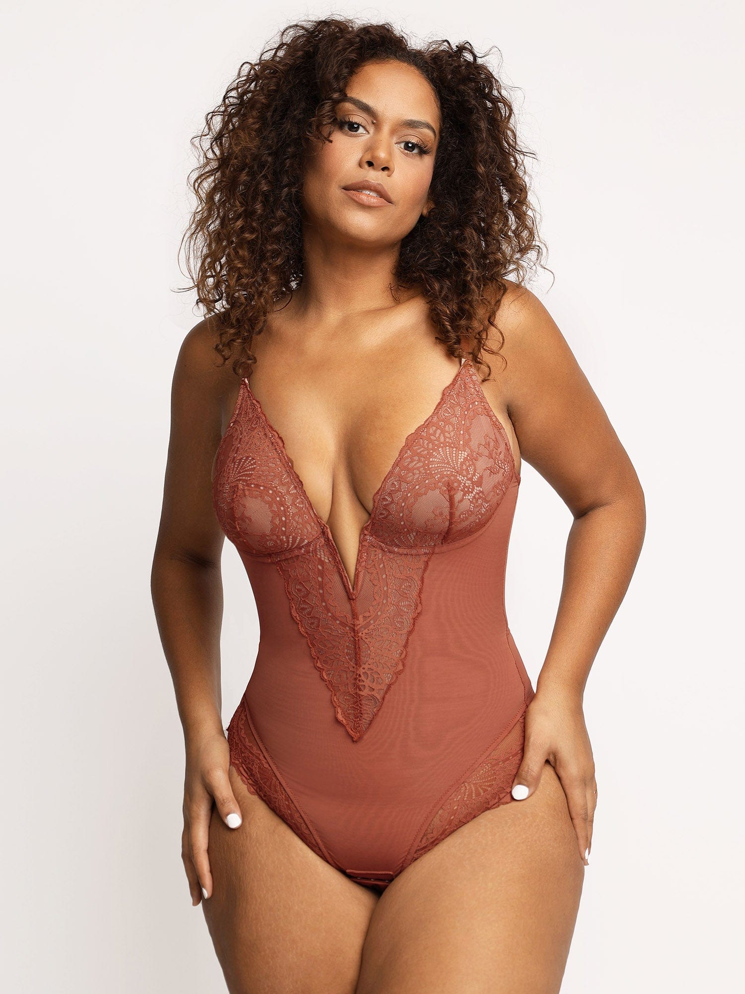Formivelle Deep V Lace Sculpting Thong Bodysuit