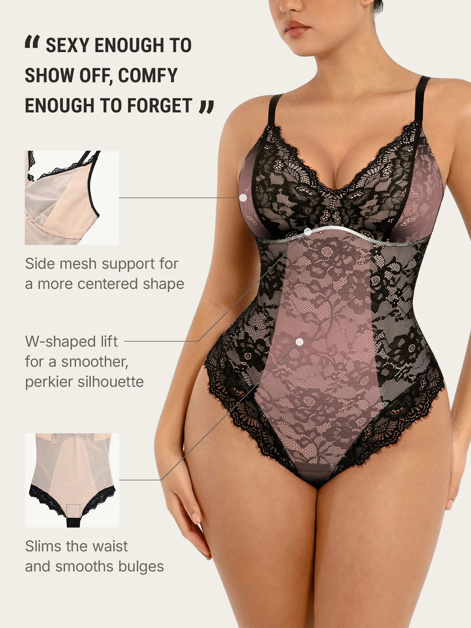Formivelle Lace V Neck Full Bodysuit