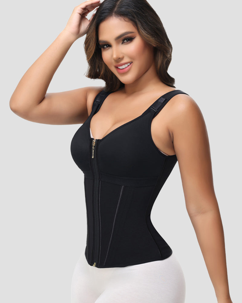 Formivelle Boned Latex Zipper Corset Tummy Control Body Shaper Vest With Bra