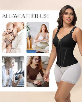Formivelle Boned Latex Zipper Corset Tummy Control Body Shaper Vest With Bra