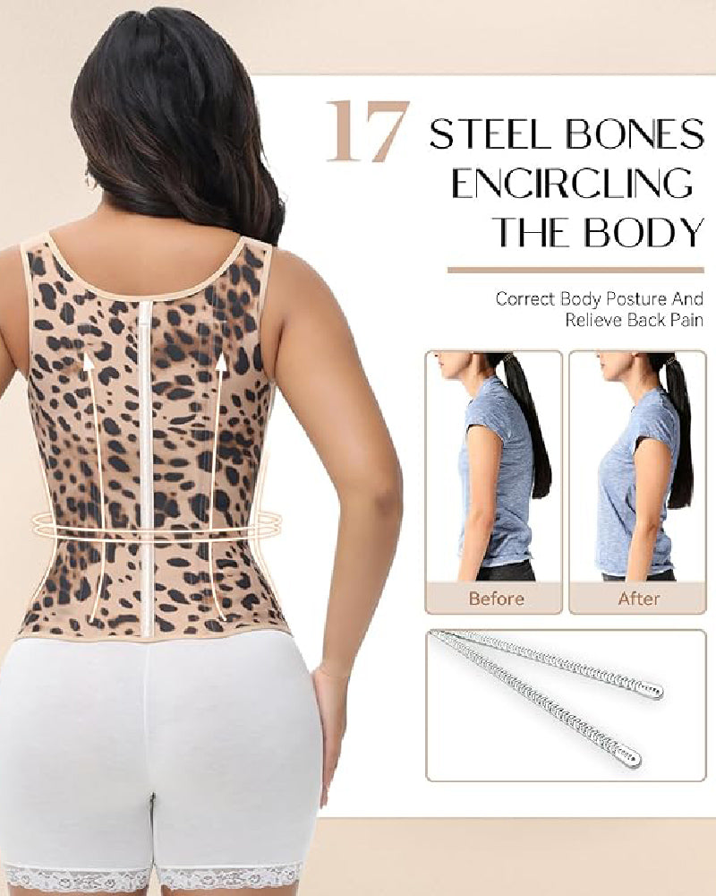 Formivelle Boned Latex Zipper Corset Tummy Control Body Shaper Vest With Bra