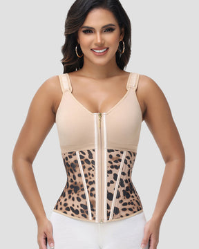 Formivelle Boned Latex Zipper Corset Tummy Control Body Shaper Vest With Bra