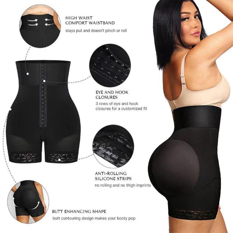 High Waist Tummy Control Shapewear Shorts - Bathroom Zipper & Butt Lifter