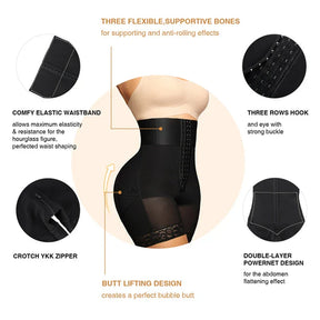 High Waist Tummy Control Shapewear Shorts - Bathroom Zipper & Butt Lifter