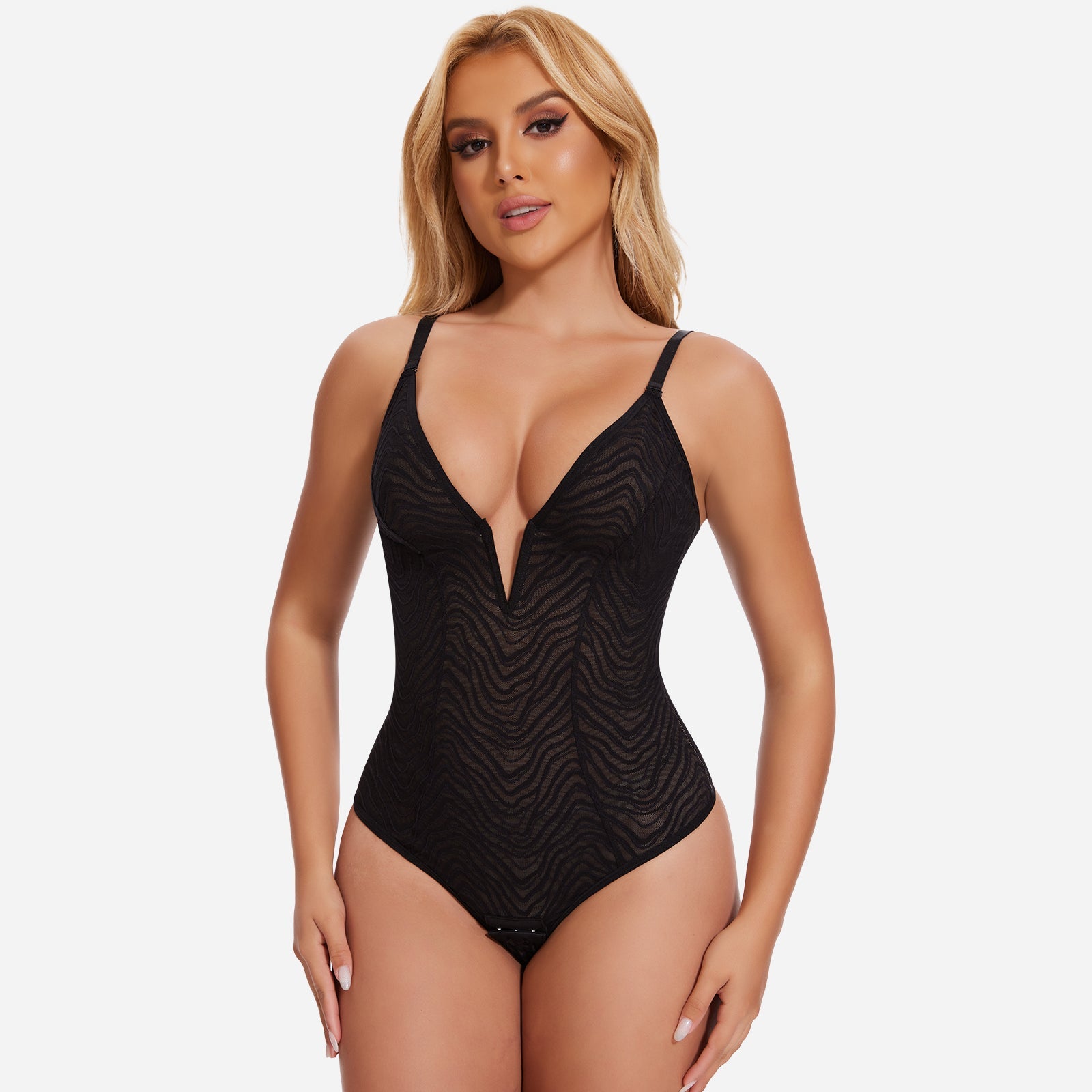 Formivelle Deep V Lace Shapewear Corset Thong Bodysuit