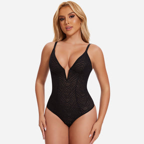 Formivelle Deep V Lace Shapewear Corset Thong Bodysuit