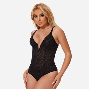 Formivelle Deep V Lace Shapewear Corset Thong Bodysuit