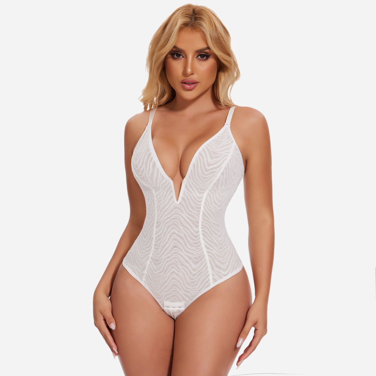 Formivelle Deep V Lace Shapewear Corset Thong Bodysuit