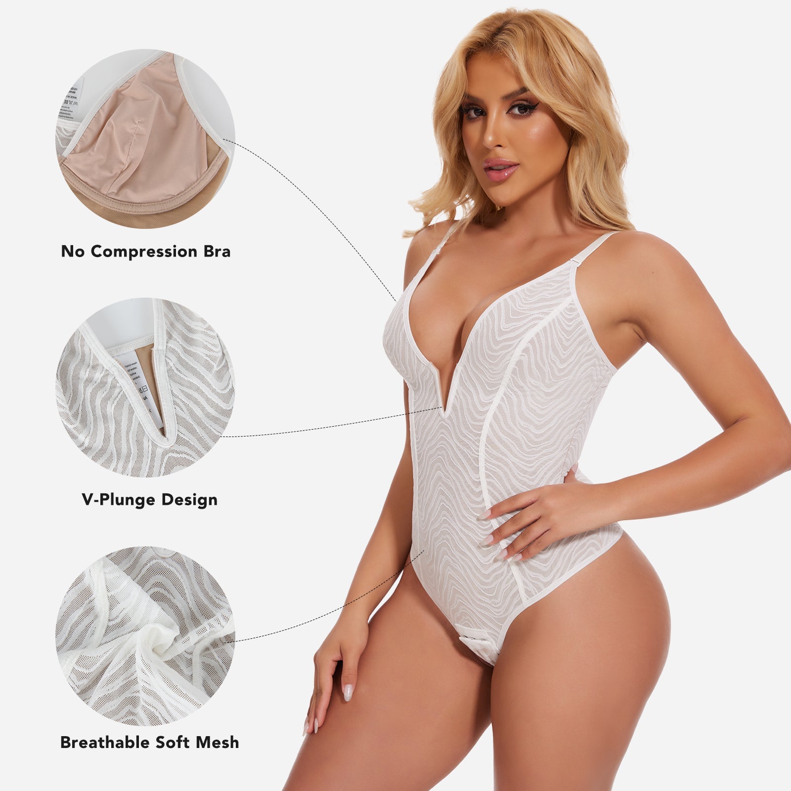 Formivelle Deep V Lace Shapewear Corset Thong Bodysuit