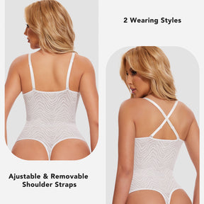Formivelle Deep V Lace Shapewear Corset Thong Bodysuit