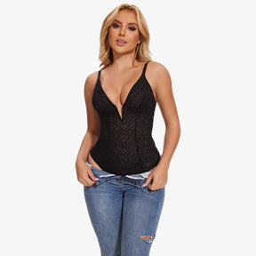 Formivelle Deep V Lace Shapewear Corset Thong Bodysuit
