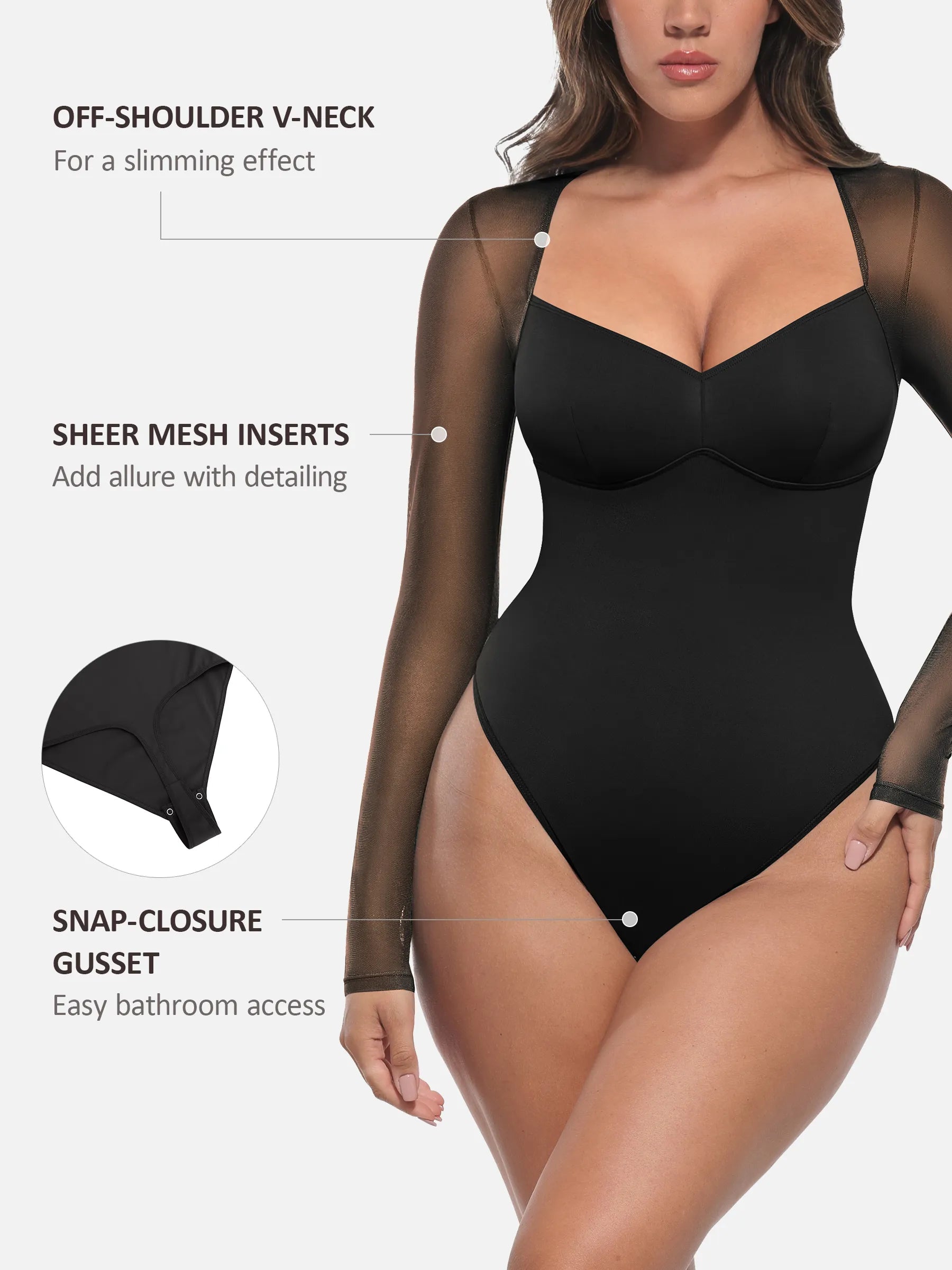 Formivelle Mesh Panel V-Neck Bodysuit
