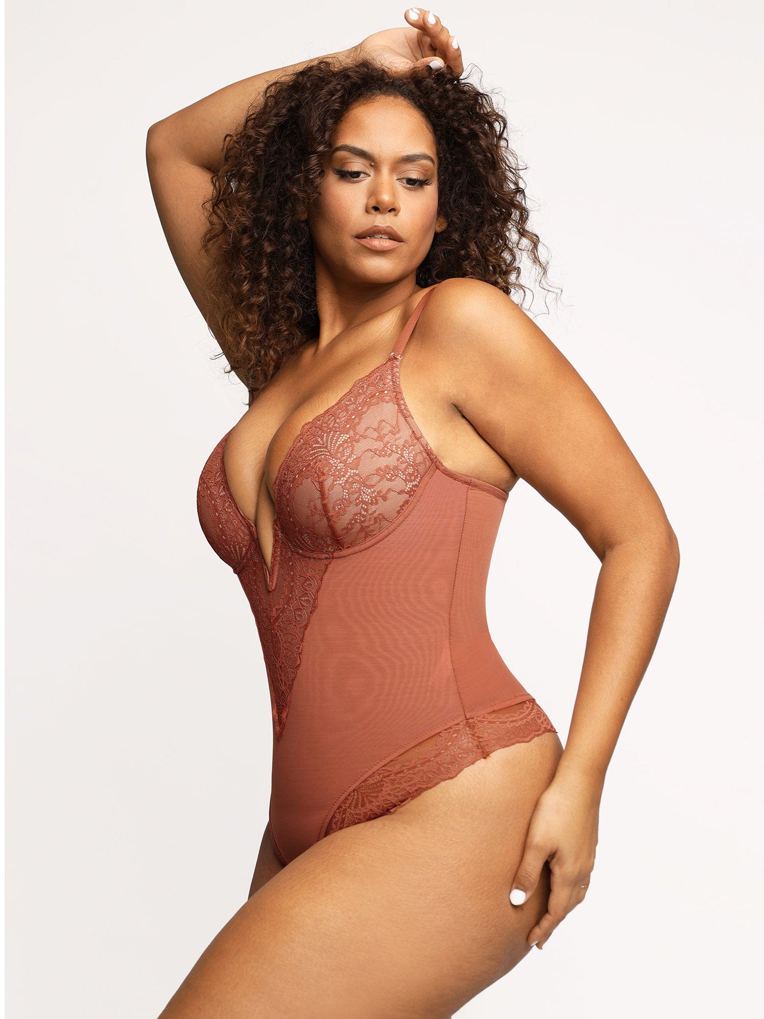 Formivelle Deep V Lace Sculpting Thong Bodysuit
